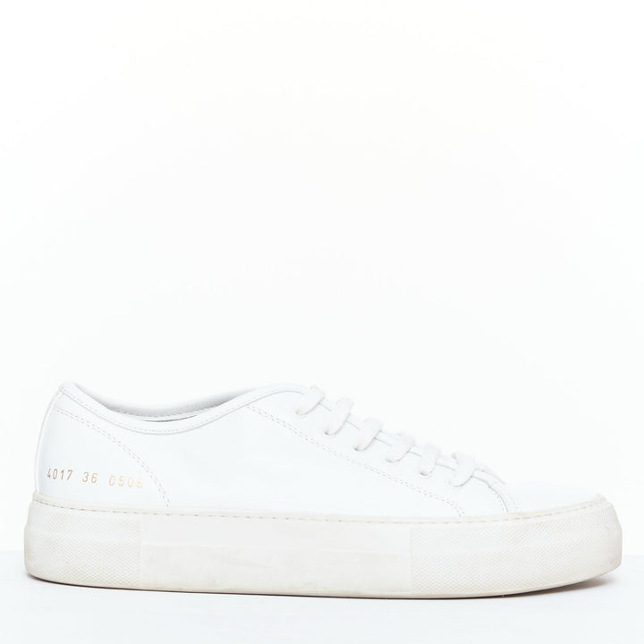 COMMON PROJECT WOMAN 4017 white leather gold letter low sneakers EU36