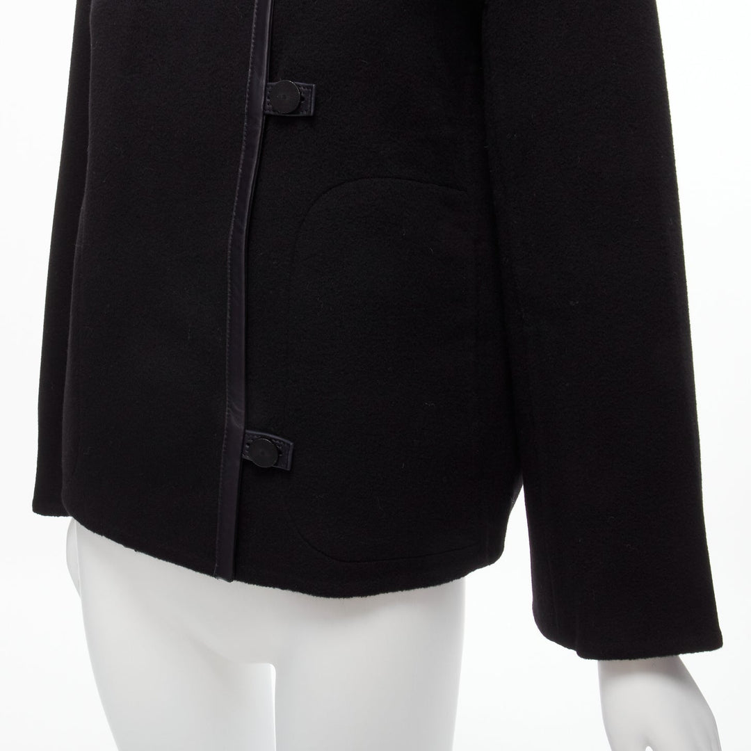 HERMES Jean Paul Gaultier black cashmere leather H buttons jacket FR34 XS