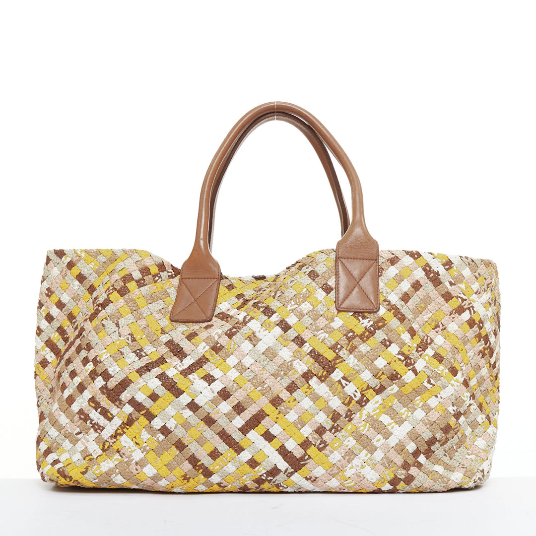 BOTTEGA VENETA Limited Edition Cabat Intrecciato yellow pink cream tote bag