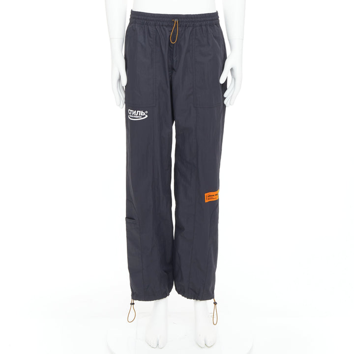 HERON PRESTON black orange nylon patchwork logo drawstring joggers M