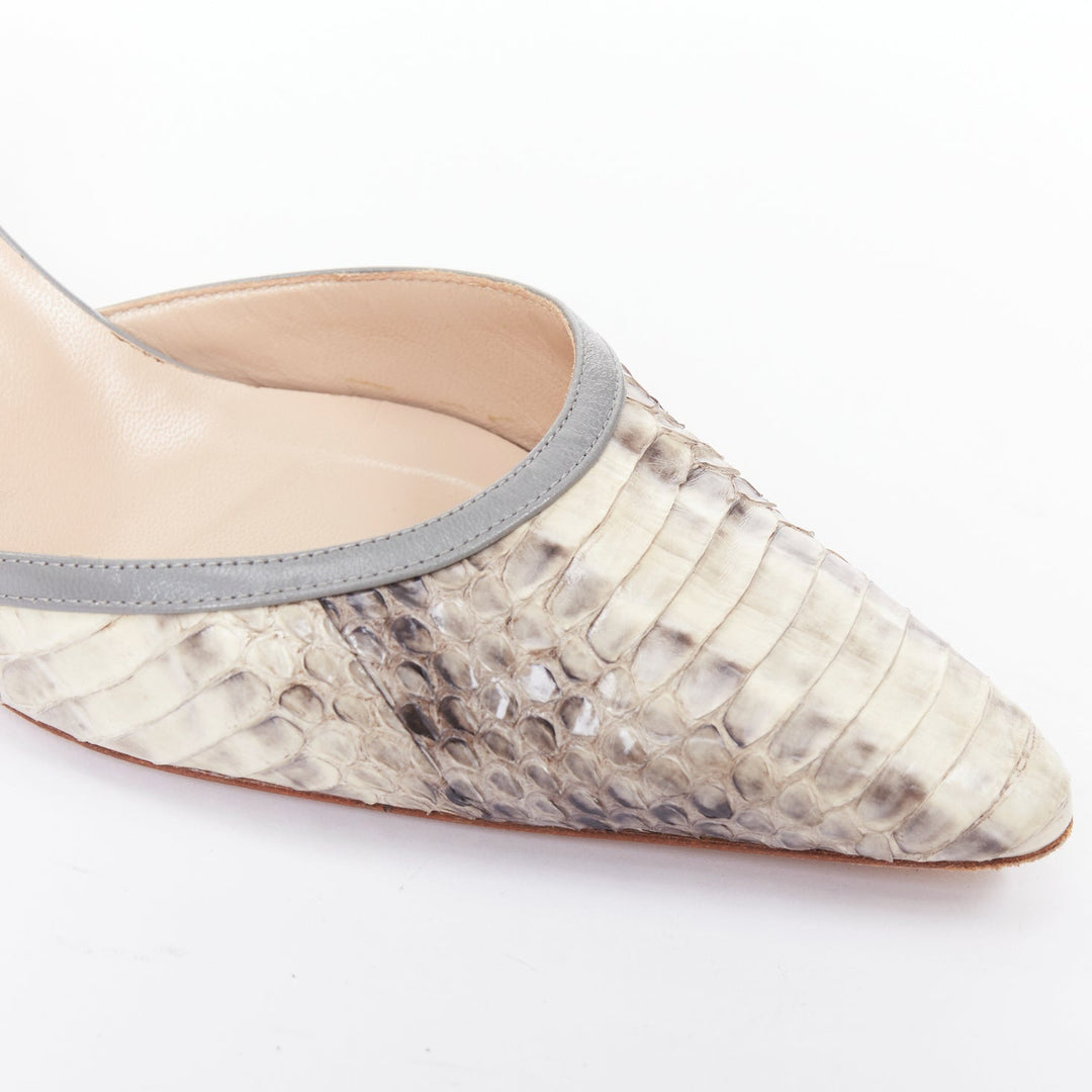 MANOLO BLAHNIK Carolyne beige snake leather slingback kitten dorsay heels EU39
