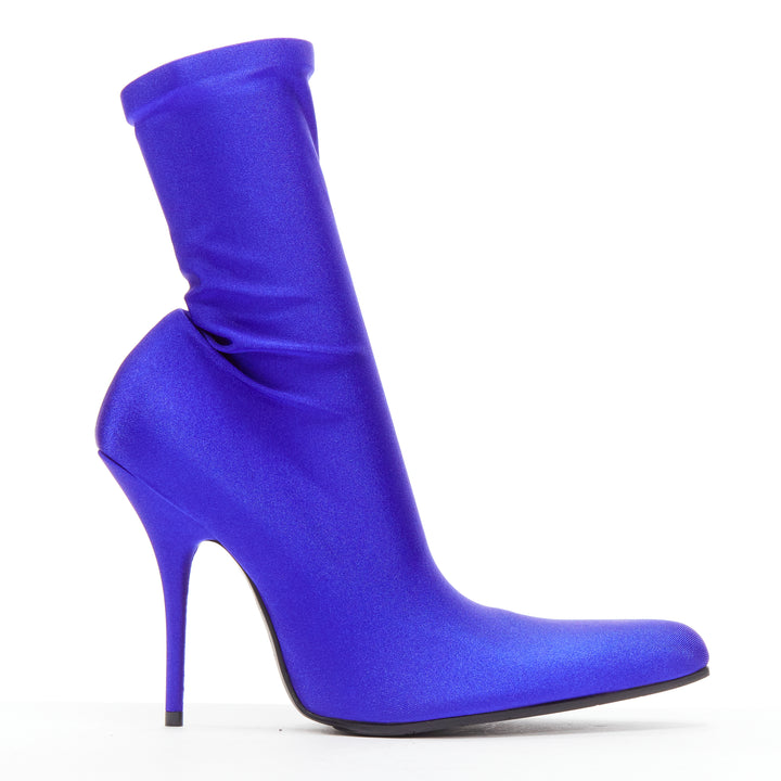BALENCIAGA Demna blue lycra high heeled sock boots EU38 Kim Kardashian