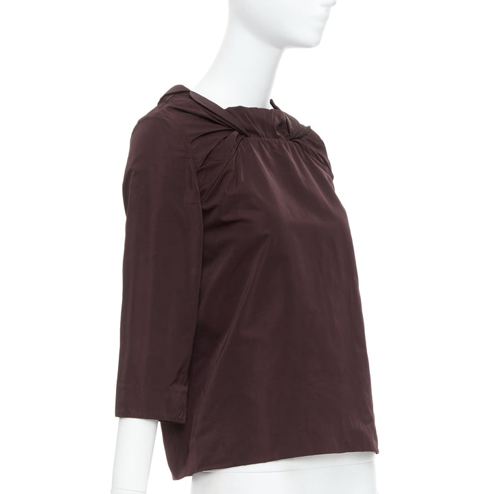 MARNI burgundy silk blend reverse dipped neckline cropped top IT38 XS