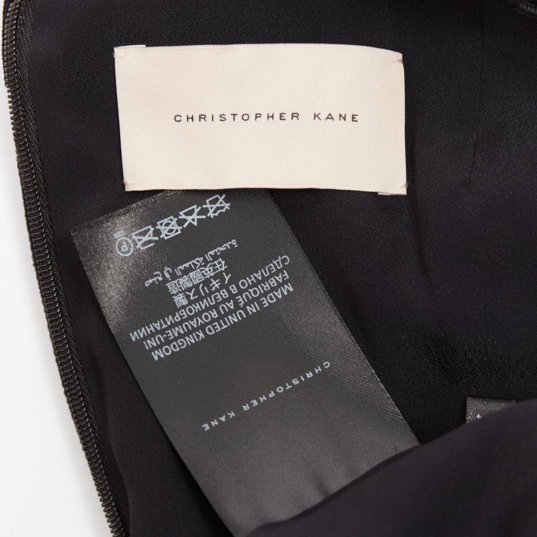 CHRISTOPHER KANE Runway black velvet satin paneled ruffled midi dress UK10 M