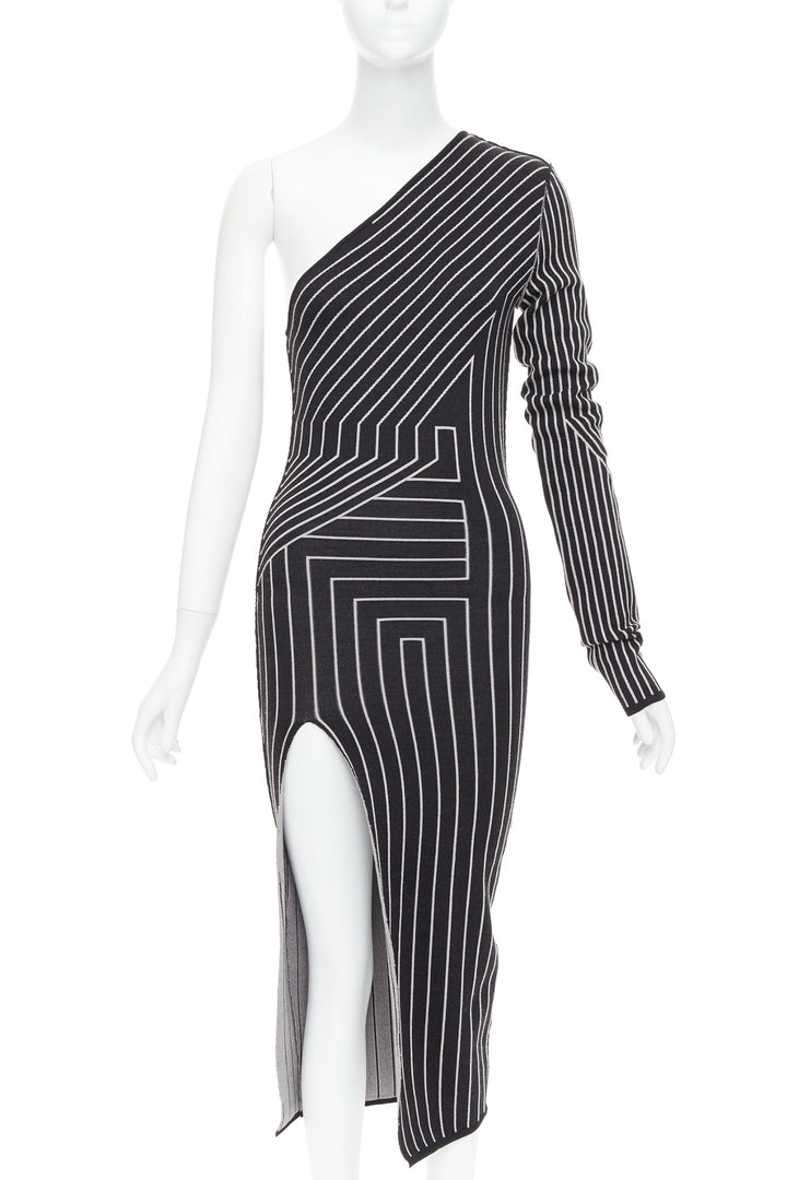 RICK OWENS 2020 Ziggy geometric graphic lines one shoulder slit dress XS Rosalia