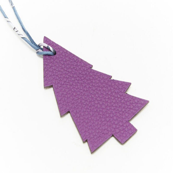 HERMES Petit H Tree purple brown calfskin silk twill cord bag charm key holder