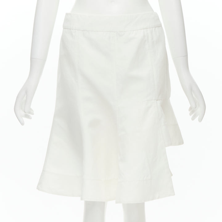 MARNI white cotton linen asymmetric step hem pleated flared skirt IT42 S