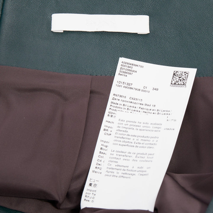 BOSS dark green panelled lambskin leather exposed silver zip pencil skirt US2 S