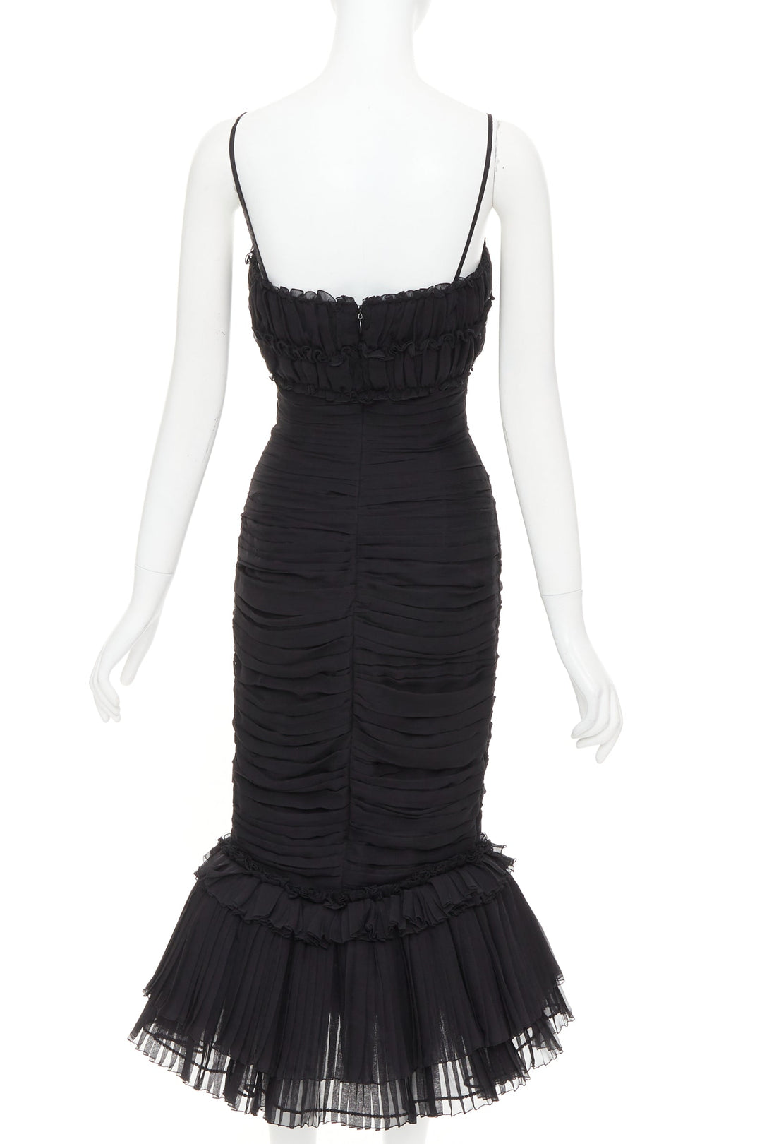 ALEXANDRE VAUTHIER COUTURE black chiffon ruched tulle flared crystal skirt dress