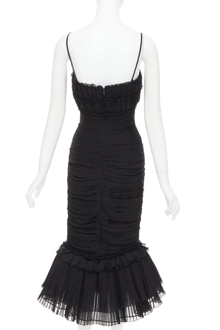 ALEXANDRE VAUTHIER COUTURE black chiffon ruched tulle flared crystal skirt dress