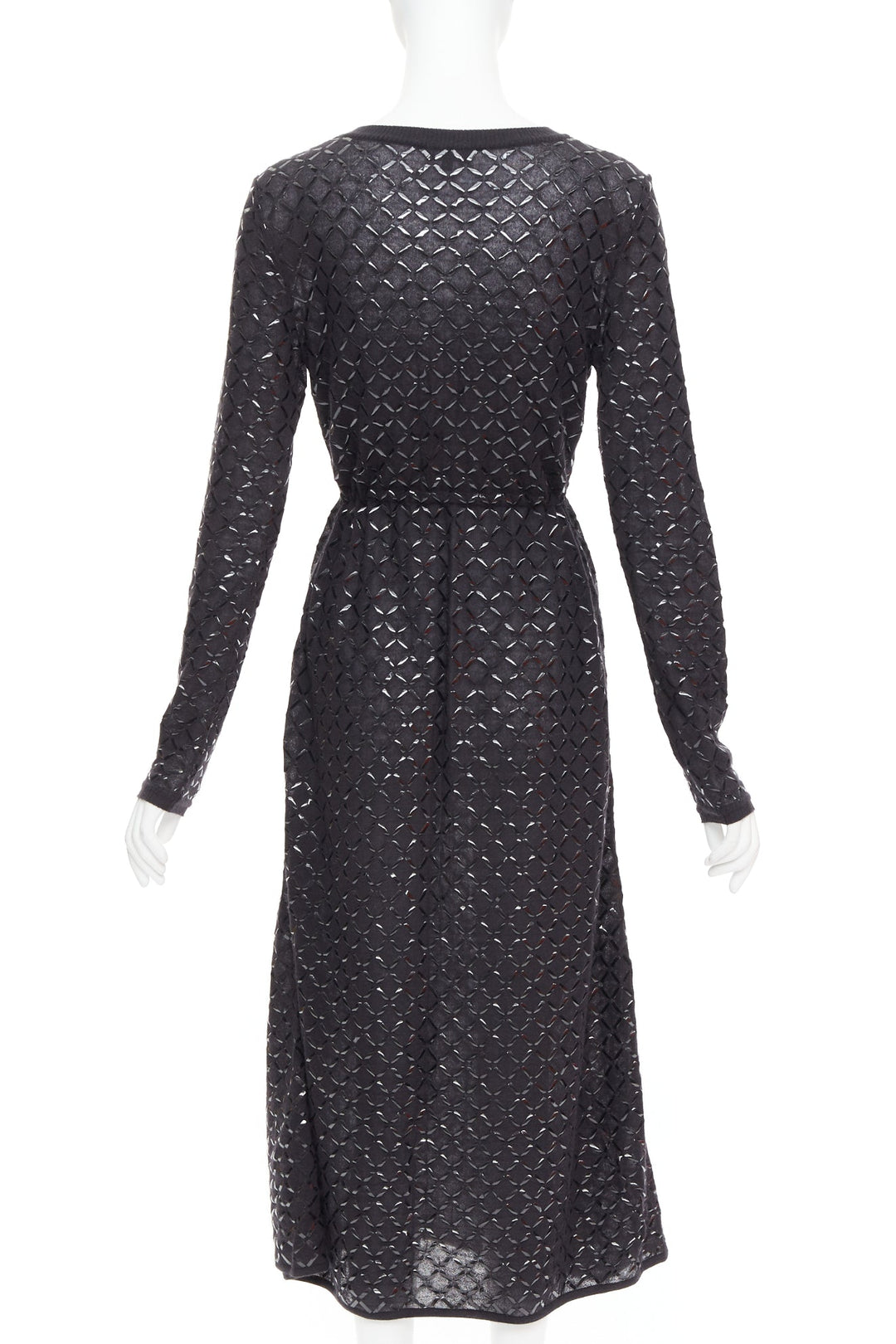 CHANEL black angora blend criss cross shine print knit dress FR36 S