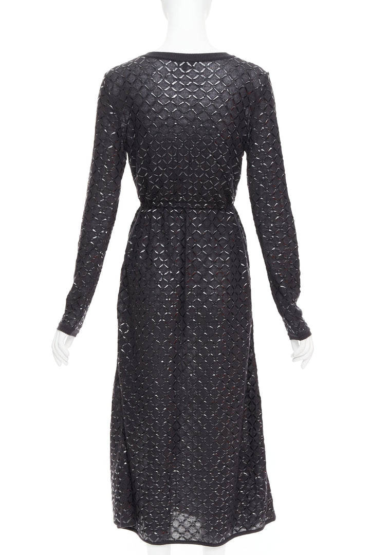 CHANEL black angora blend criss cross shine print knit dress FR36 S