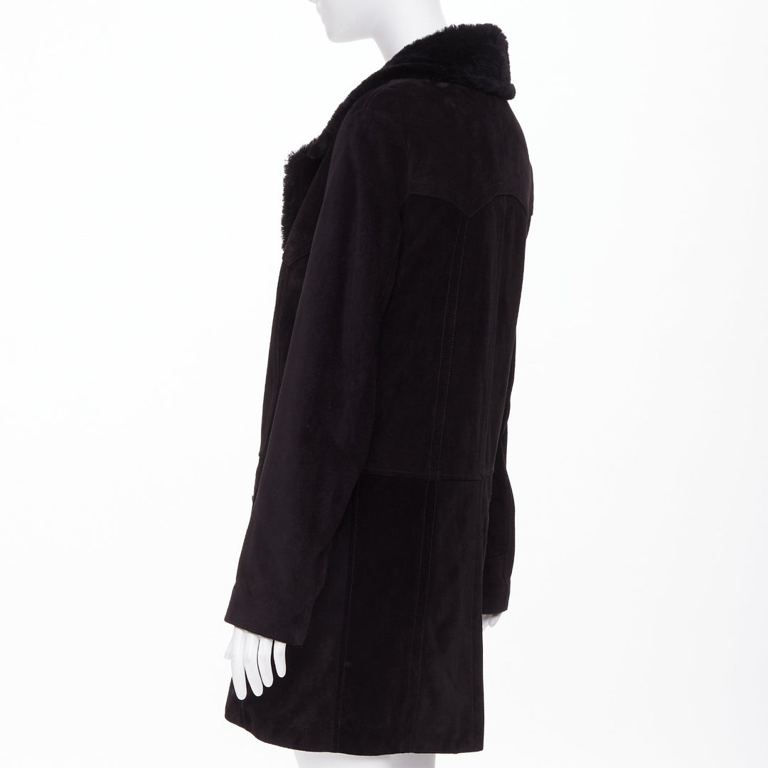 SAINT LAURENT 2022 black suede shearling lined double breasted coat EU44 XS
