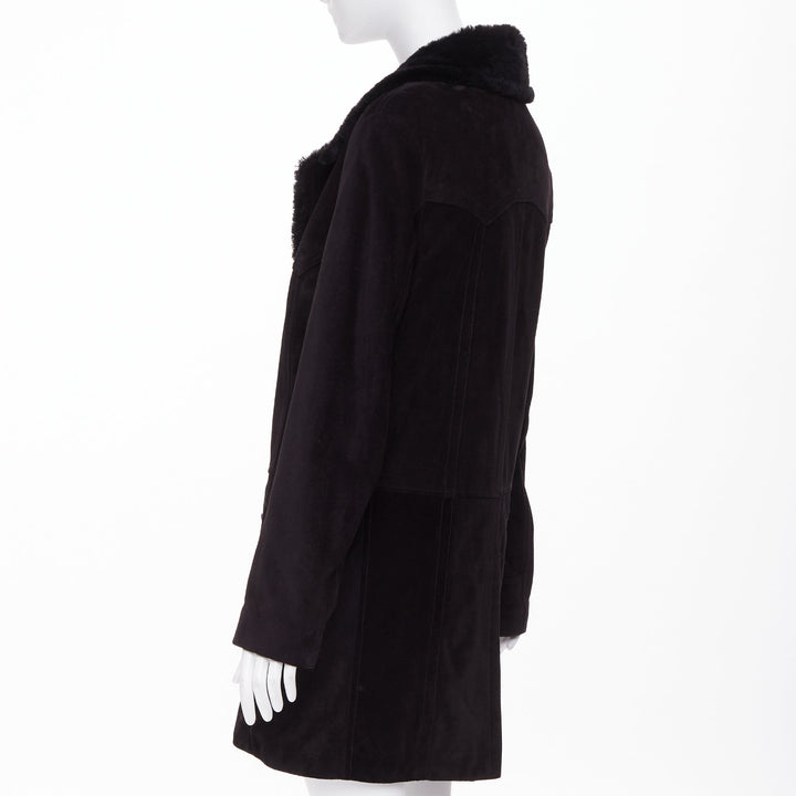 SAINT LAURENT 2022 black suede shearling lined double breasted coat EU44 XS