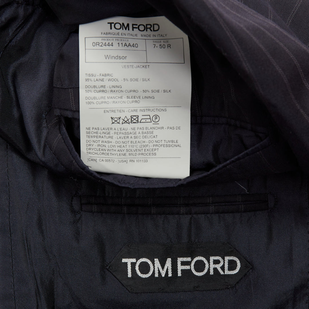 TOM FORD Windsor black wool silk pinstripe flap pocket blazer IT50 L