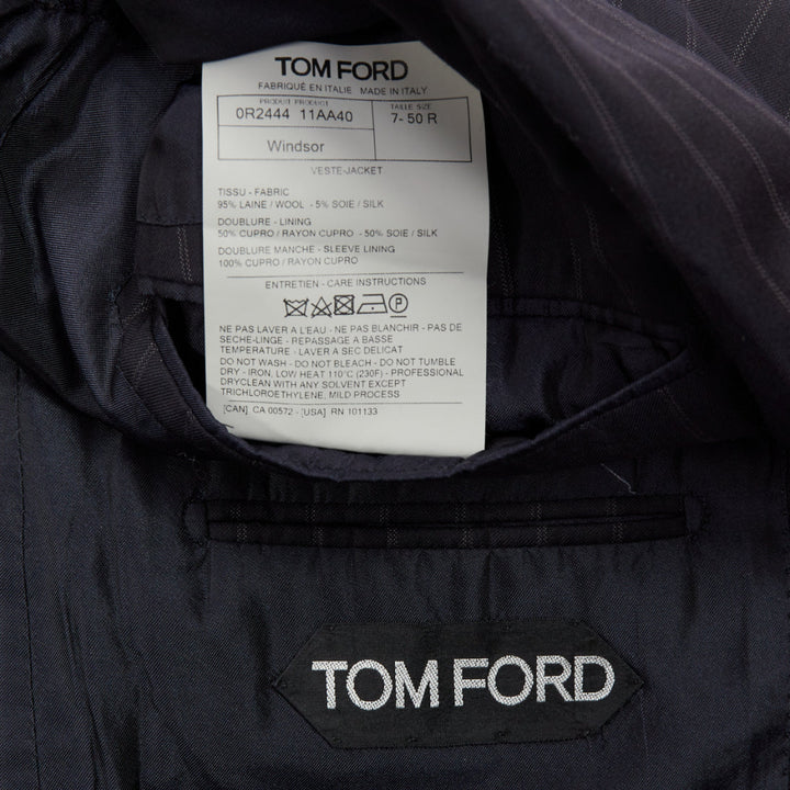 TOM FORD Windsor black wool silk pinstripe flap pocket blazer IT50 L