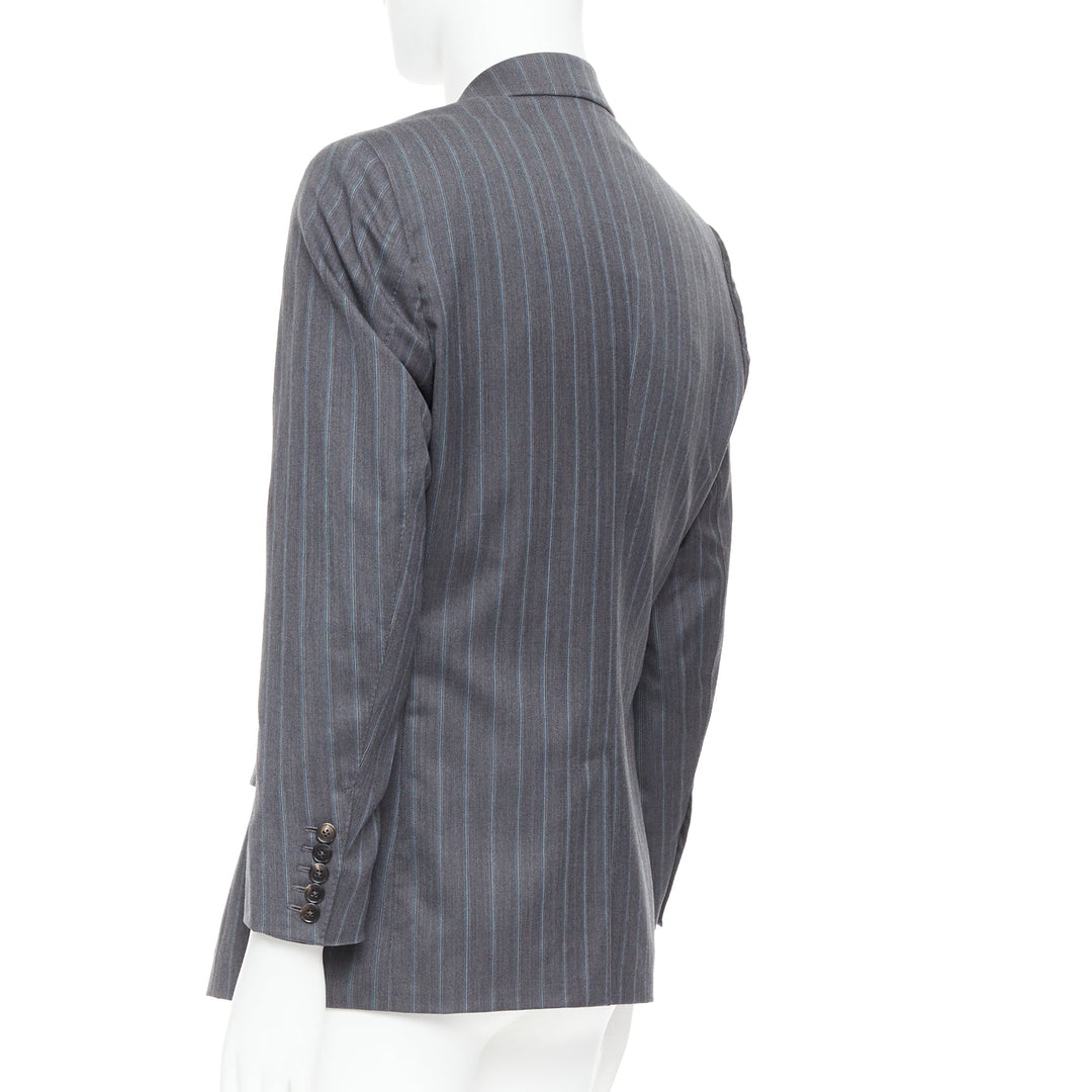 GUCCI Vintage grey blue wool cashmere pinstripe blazer IT52 XL