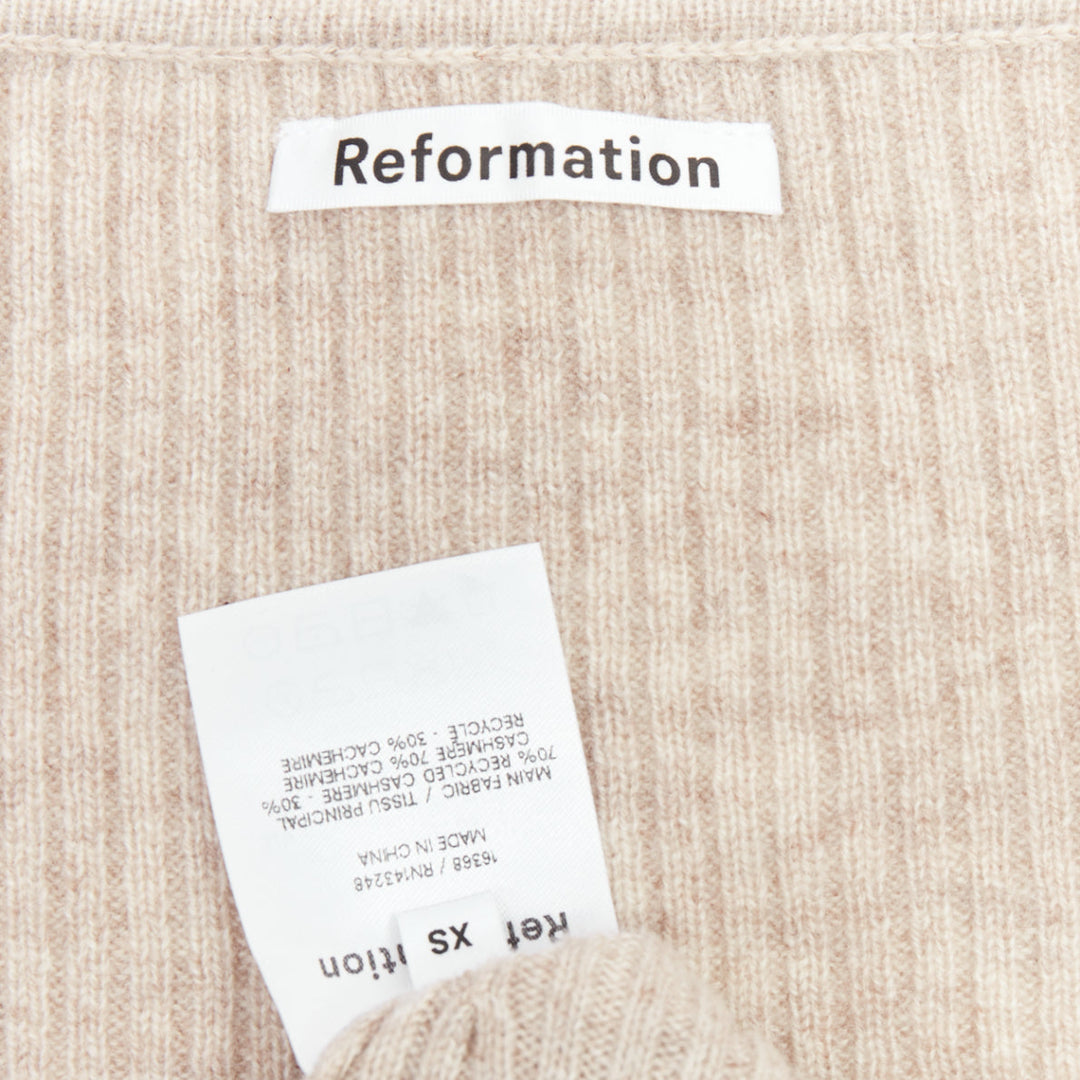 REFORMATION beige recycled cashmere wide neck ribbed sweater US0 XS