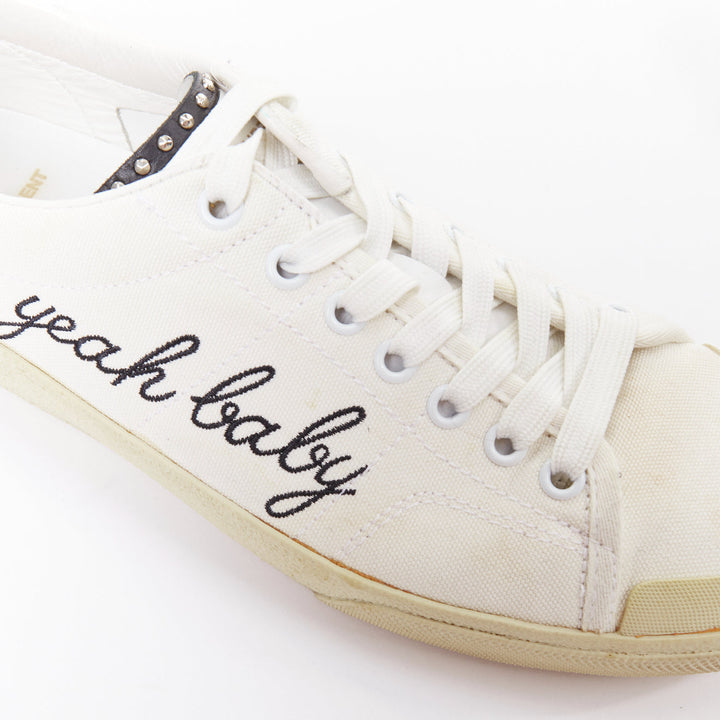 SAINT LAURENT SL/06 cream Yeah Baby embroidered canvas court sneakers EU40.5