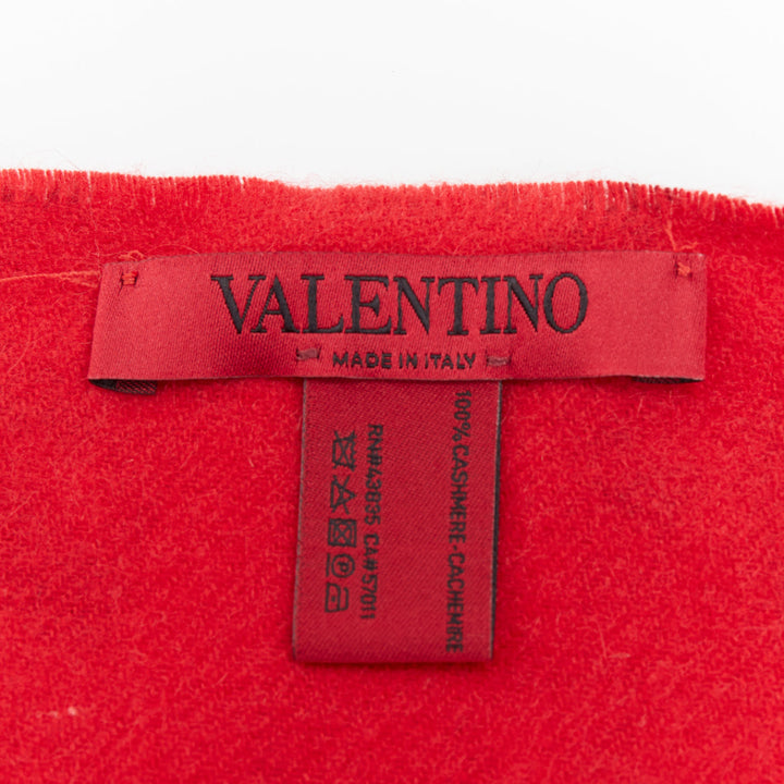 VALENTINO Camubutterfly 100% cashmere red butterfly floral print fringed scarf