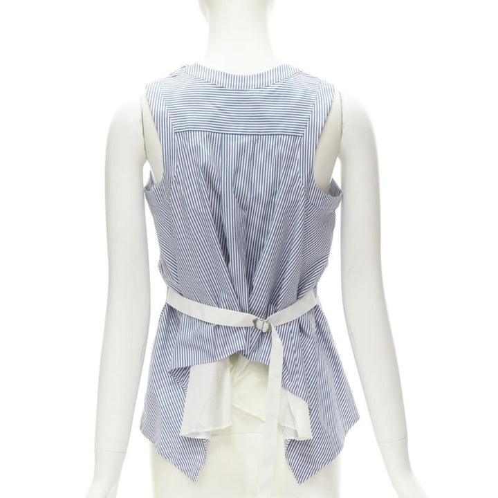 SACAI Chitose Abe blue striped cotton grosgrain belted layered back tank top S