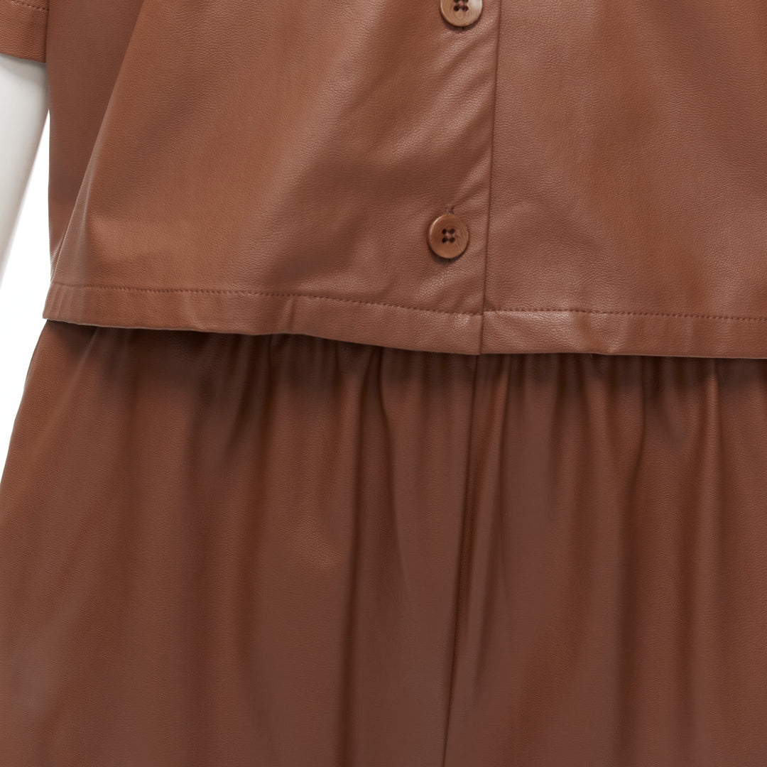 TIBI brown faux leather boxy fit shirt culotte wide shorts S