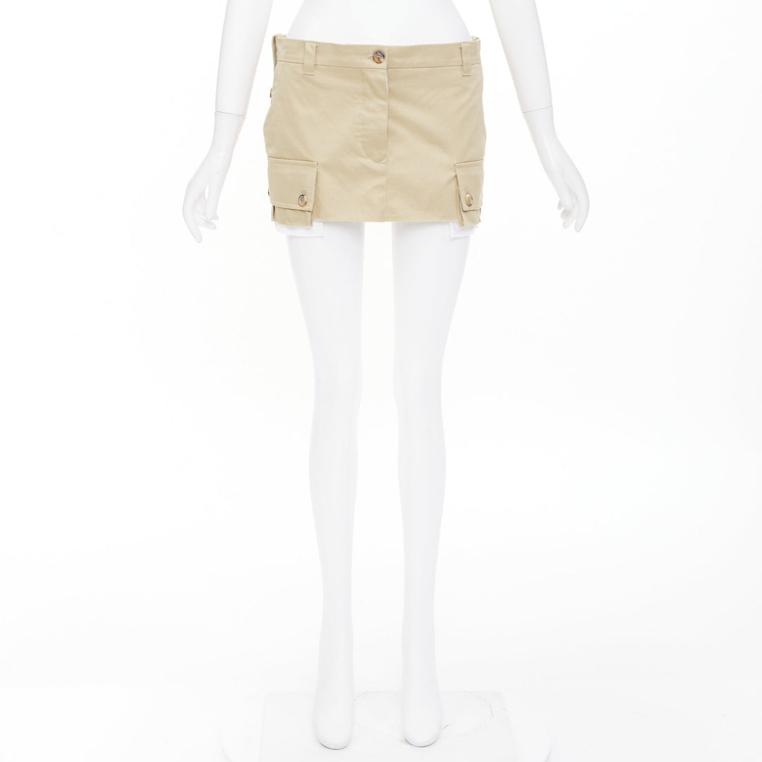 MIU MIU 2022 Runway chino low rise frayed micro mini skirt IT42 M Hailey Bieber