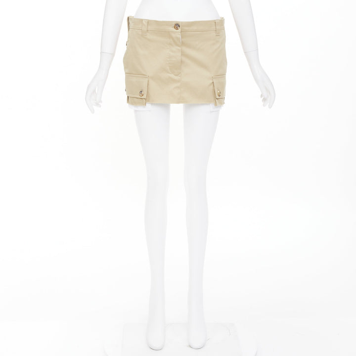 MIU MIU 2022 Runway chino low rise frayed micro mini skirt IT42 M Hailey Bieber