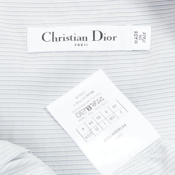CHRISTIAN DIOR blue 100% silk CD bee embroidery button down shirt dress FR36 S