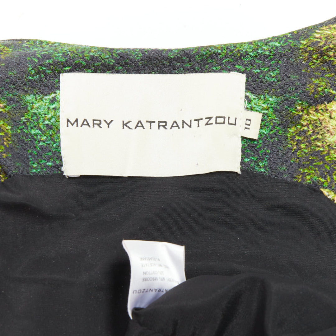 MARY KATRANTZOU 2012 Runway green heart garden party print shift dress UK10 M