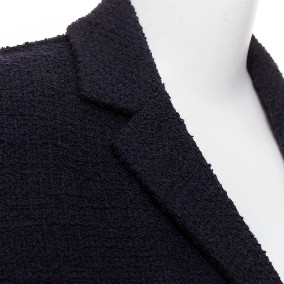 CHANEL navy cotton tweed boucle four pocket double breasted jacket FR40 M