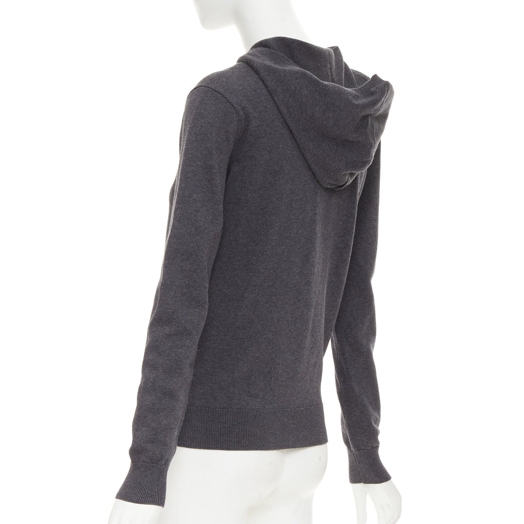 SAINT LAURENT 2017 Eclair Lightning Bolt grey black logo stud hooded sweater XS