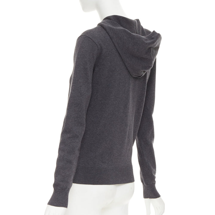 SAINT LAURENT 2017 Eclair Lightning Bolt grey black logo stud hooded sweater XS