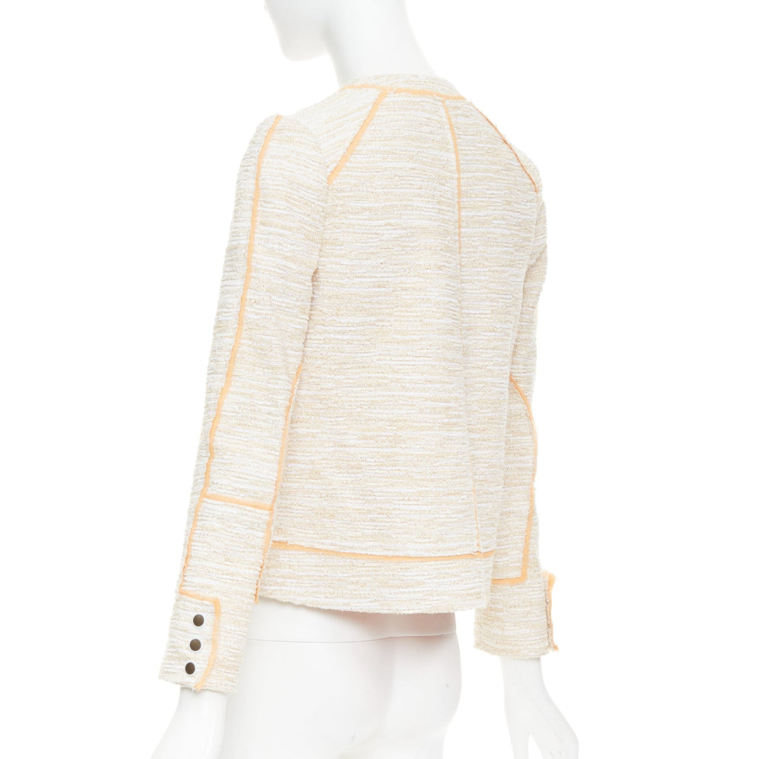 PROENZA SCHOULER 2011 beige cotton tweed orange trim scoop jacket US2 S
