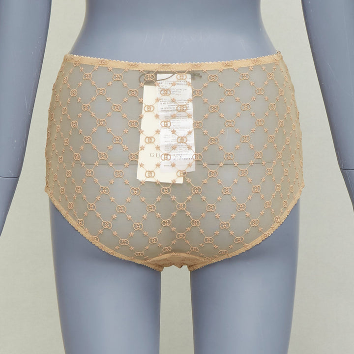 GUCCI Alessandro Michele GG Star nude monogram embroidered tulle lingerie set S