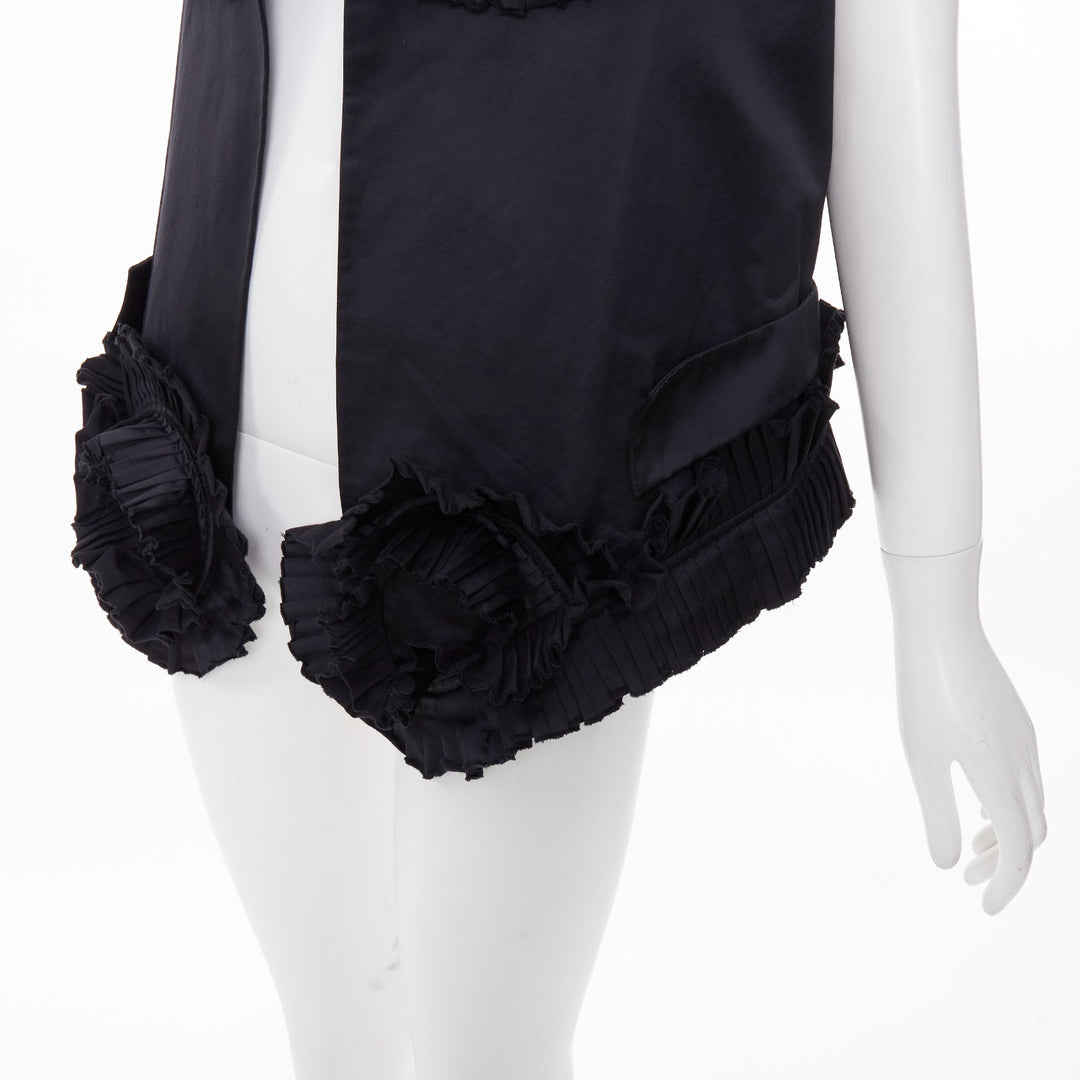 YVES SAINT LAURENT 2010 Runway black pleated ruffle floral collar vest FR36 S