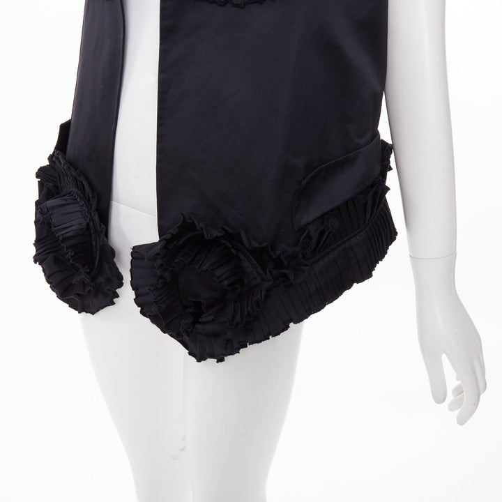 YVES SAINT LAURENT 2010 Runway black pleated ruffle floral collar vest FR36 S