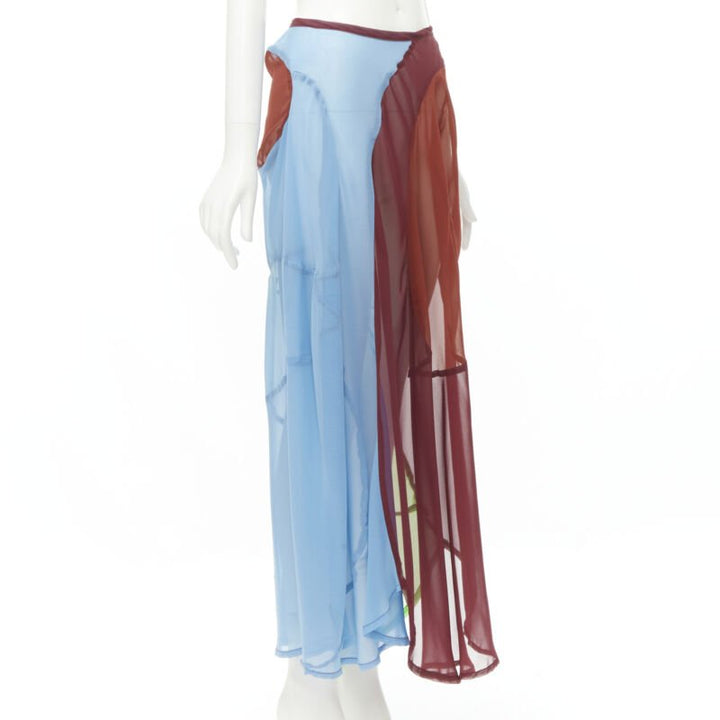 COMME DES GARCONS 1995 Runway Vintage curved seam optical color sheer skirt M