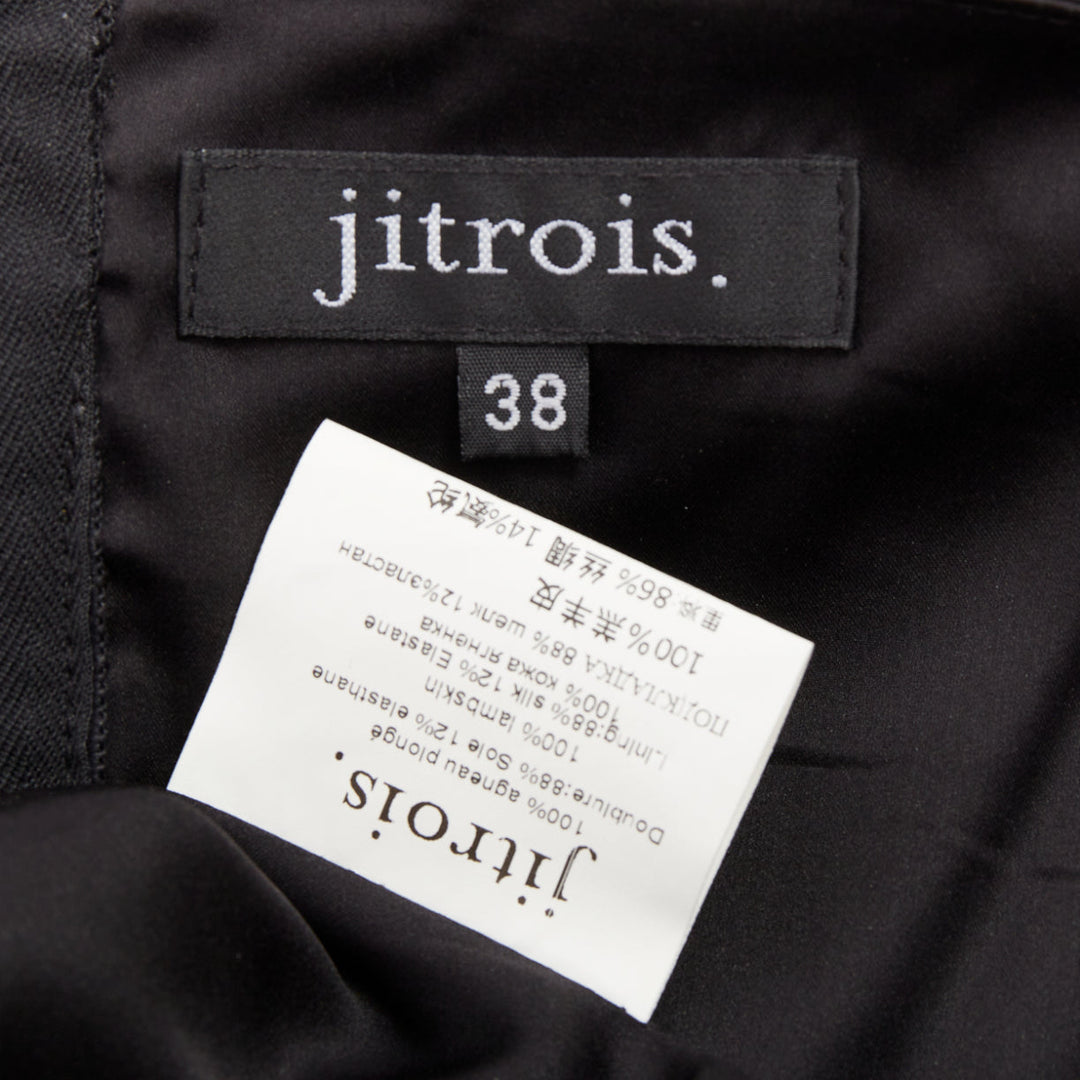 JITROIS black fringed lambskin leather silk blend lined flapper top FR38 M