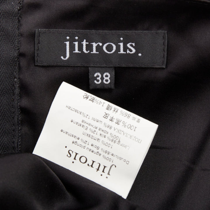 JITROIS black fringed lambskin leather silk blend lined flapper top FR38 M