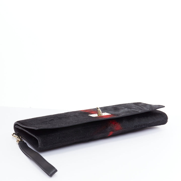 GIVENCHY Shark black red ponyhair gold turnlock foldover clutch bag