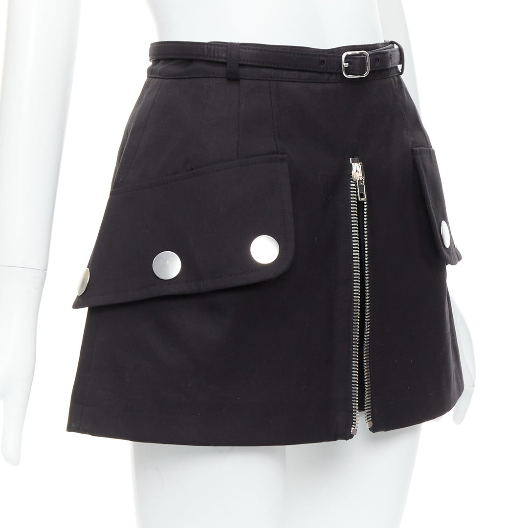 ALEXANDER WANG black silver zip flap utility skort US2 S Sofia Richie