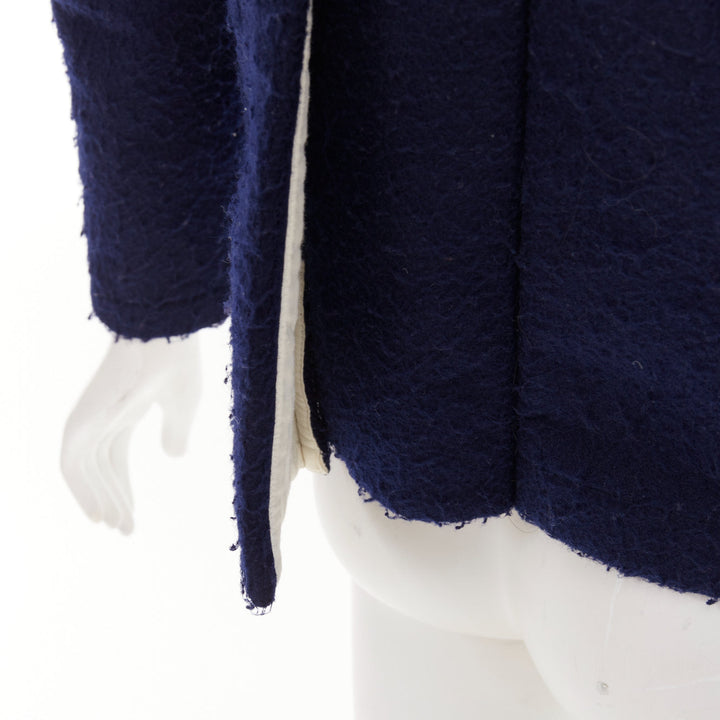 CDG COMME DES GARCONS 2007 navy felt high collar curved hem cropped jacket XS