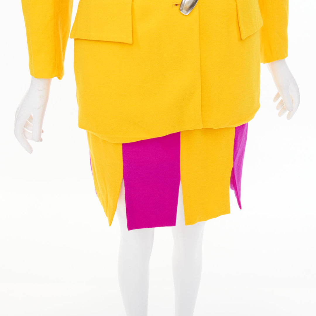TAHARI Vintage yellow fuchsia block tiered blazer skirt suit set US 6 M