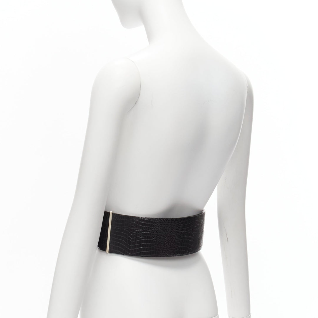 TOGA ARCHIVES black wide embossed leather buckle statement belt