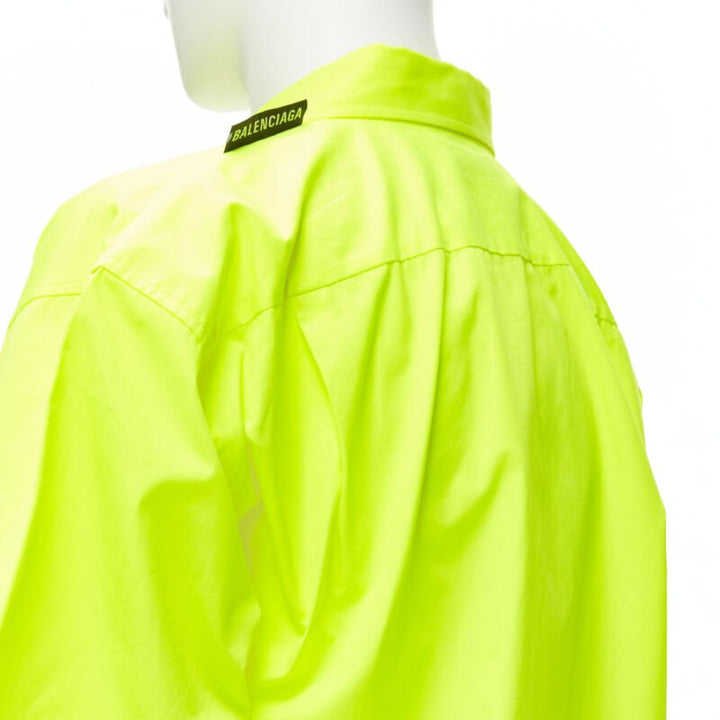 BALENCIAGA Demna 2020 neon yellow shoulder tab boxy oversized shirt EU38 S