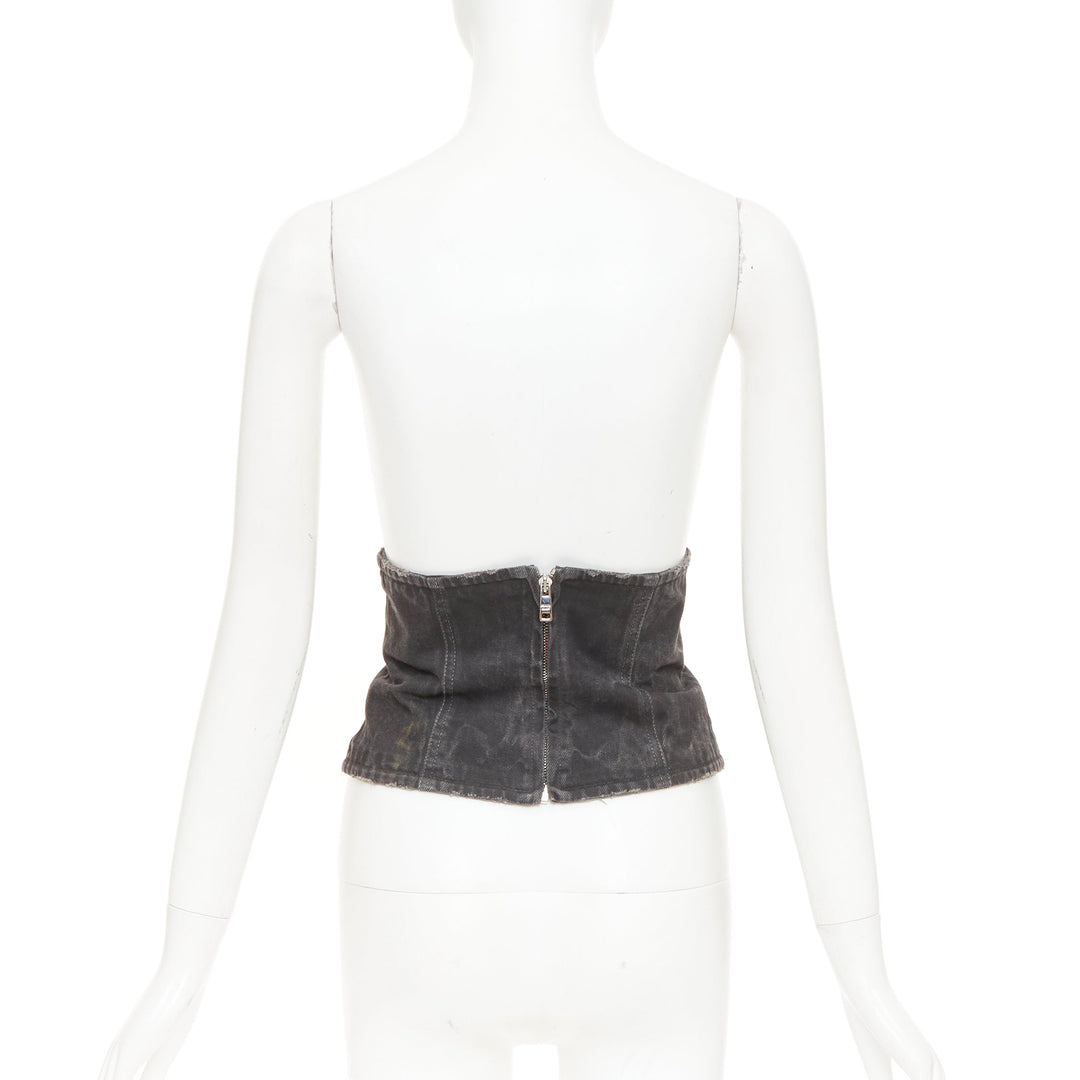 PRADA 2016 Runway grey washed denim zip back lace-up bustier belt IT36 XXS