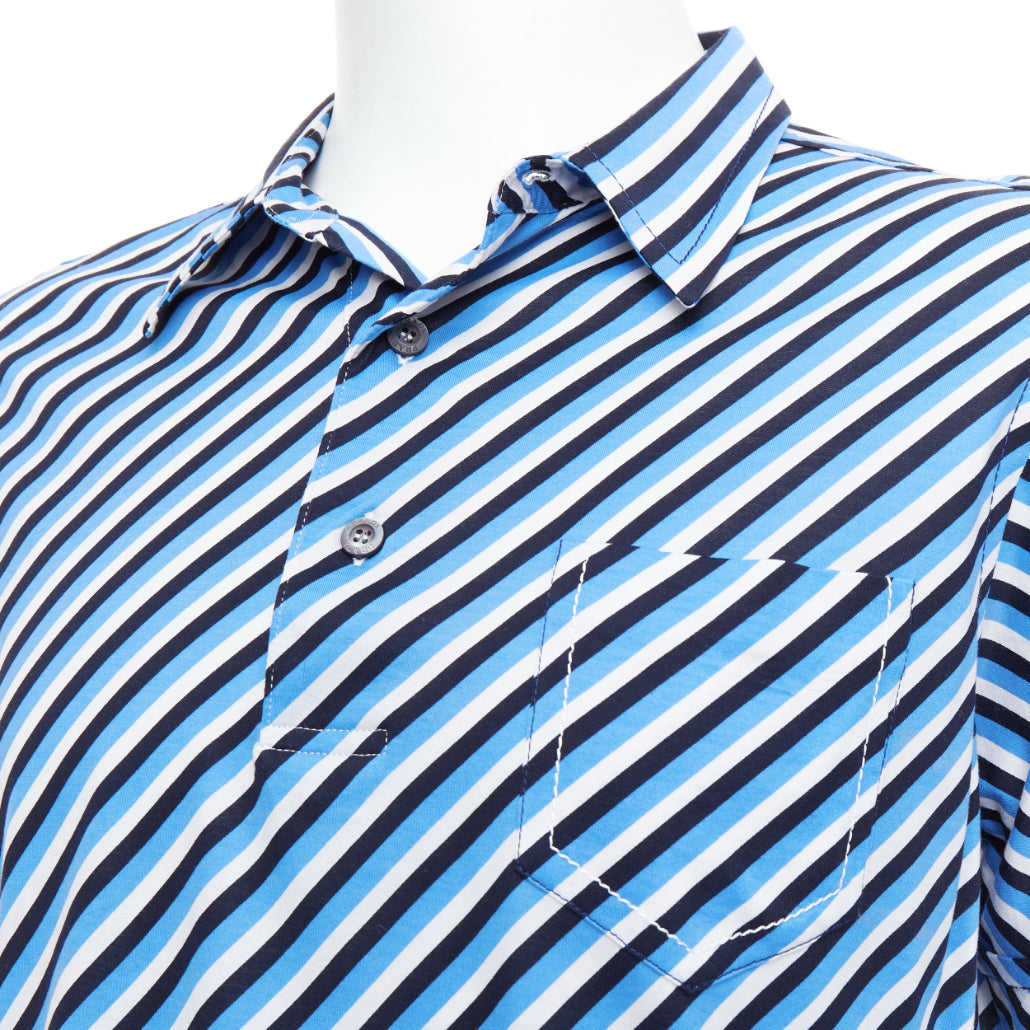 PRADA 2014 blue white black cotton diagonal striped polo shirt L