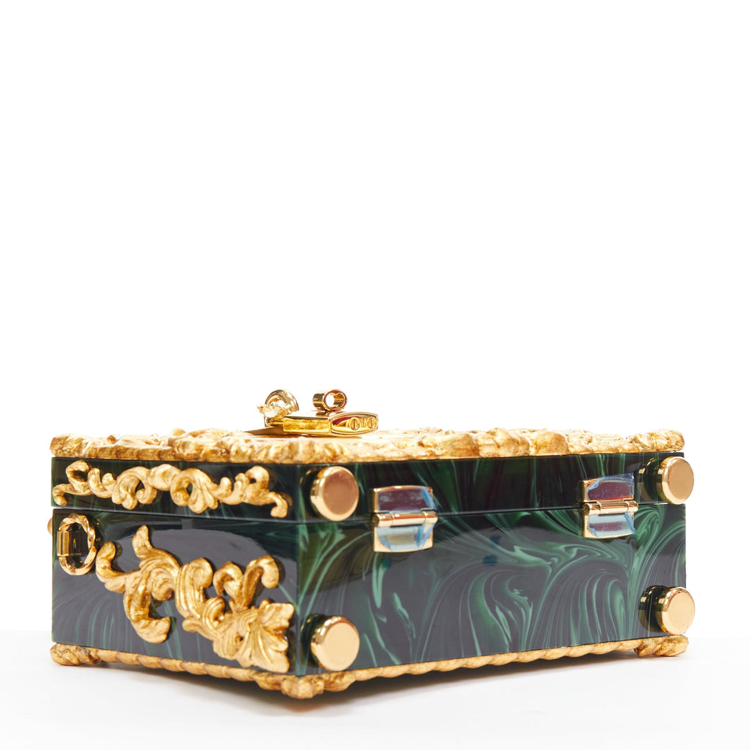 rare DOLCE GABBANA Box Orologio Barocco gold metal green marble resin vanity bag