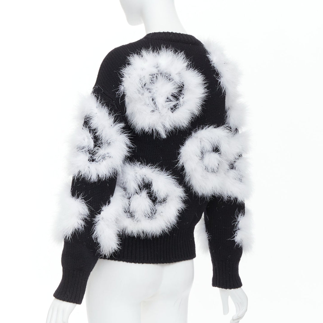 CHANEL 23A Runway white turkey feather black cashmere sweater FR38 M